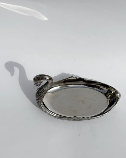 Vintage Silver-Plated Swan Holder with Six Ornate Coasters