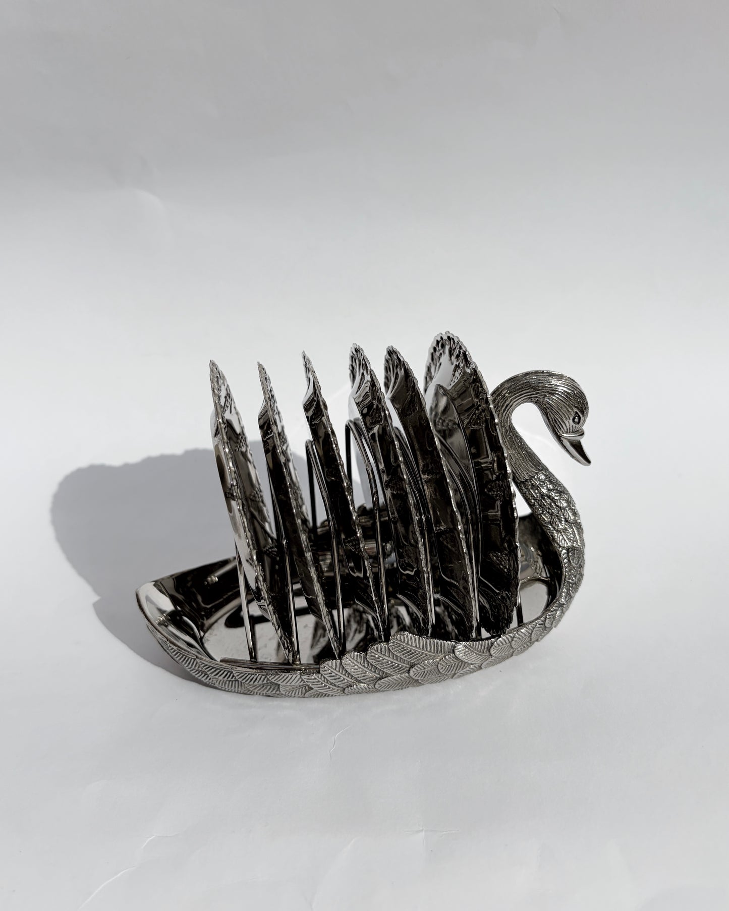 Vintage Silver-Plated Swan Holder with Six Ornate Coasters