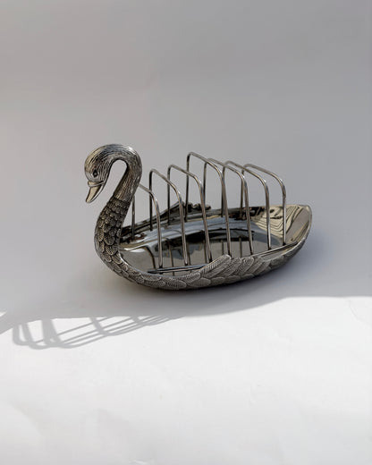 Vintage Silver-Plated Swan Holder with Six Ornate Coasters