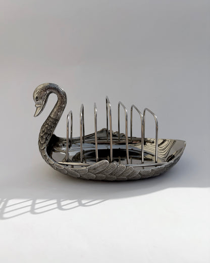 Vintage Silver-Plated Swan Holder with Six Ornate Coasters