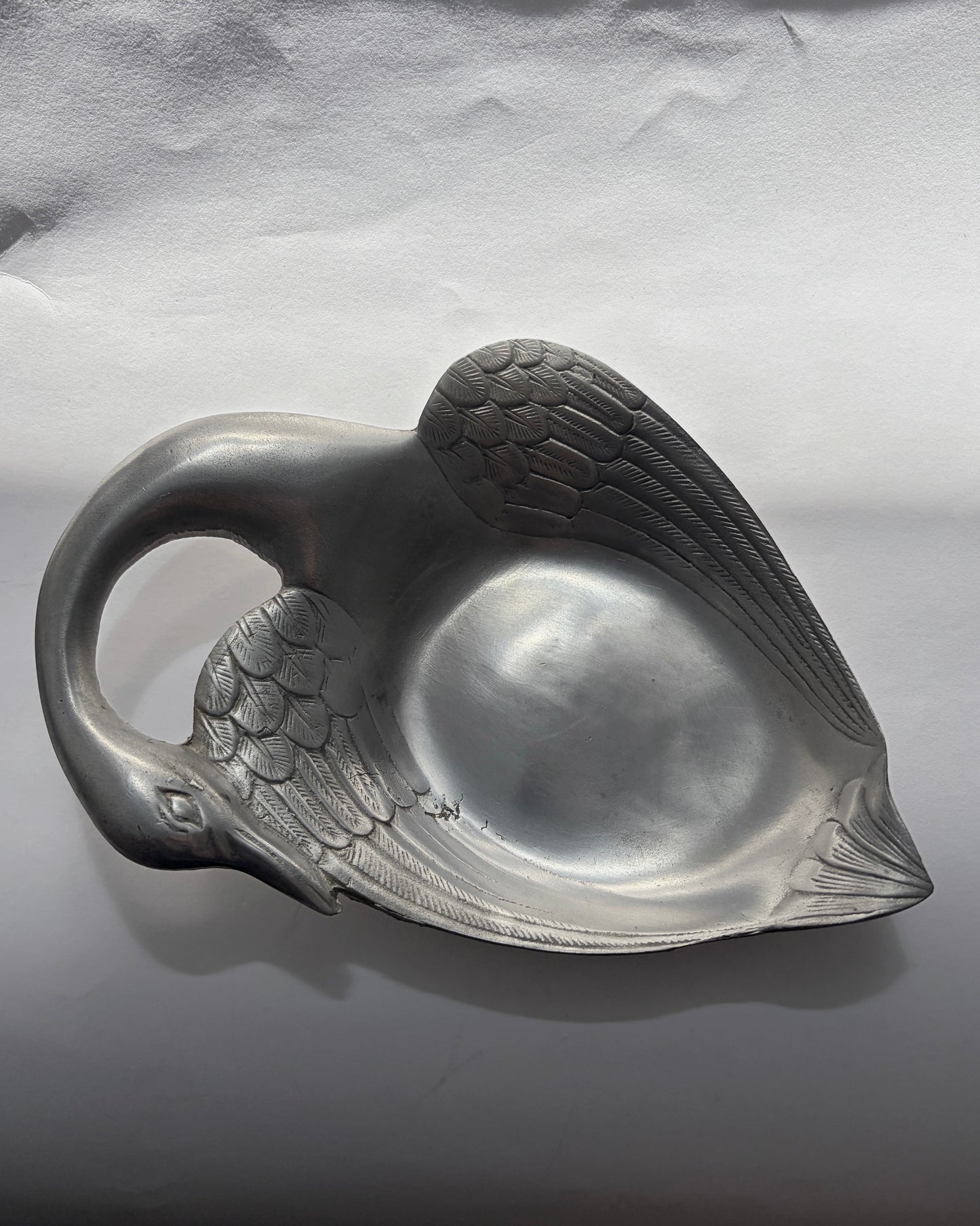 Vintage 1960s French Pewter Swan Vide-Poche Tray