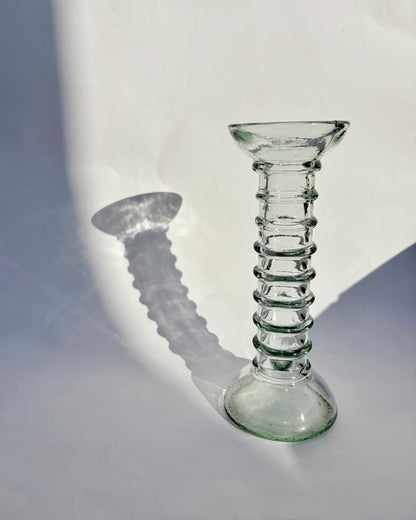 Vintage 1970s Ribbed Green-Tinted Glass Bud Vase