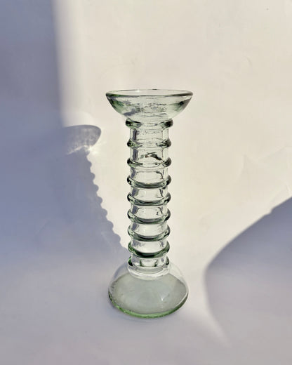 Vintage 1970s Ribbed Green-Tinted Glass Bud Vase