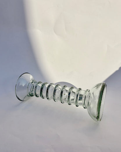 Vintage 1970s Ribbed Green-Tinted Glass Bud Vase