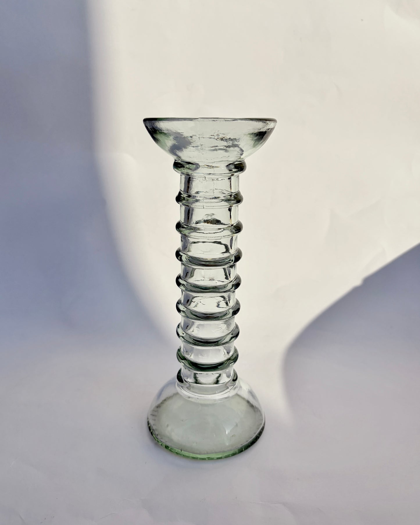 Vintage 1970s Ribbed Green-Tinted Glass Bud Vase