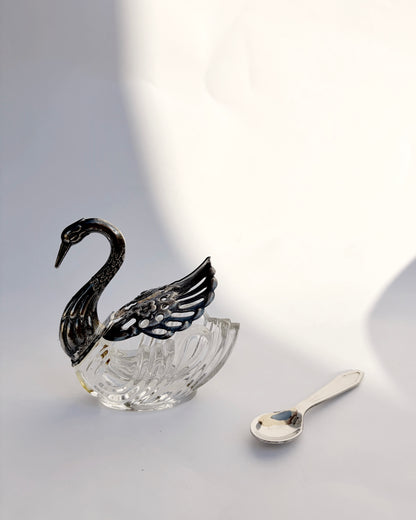Vintage 1960s Silver Plated Swan Salt Cellar with Spoon