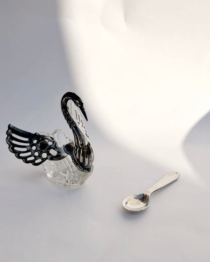 Vintage 1960s Silver Plated Swan Salt Cellar with Spoon