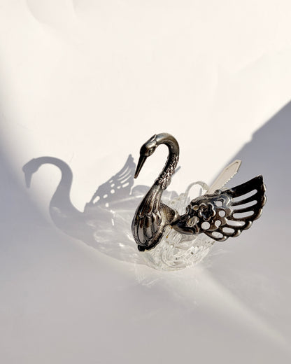 Vintage 1960s Silver Plated Swan Salt Cellar with Spoon