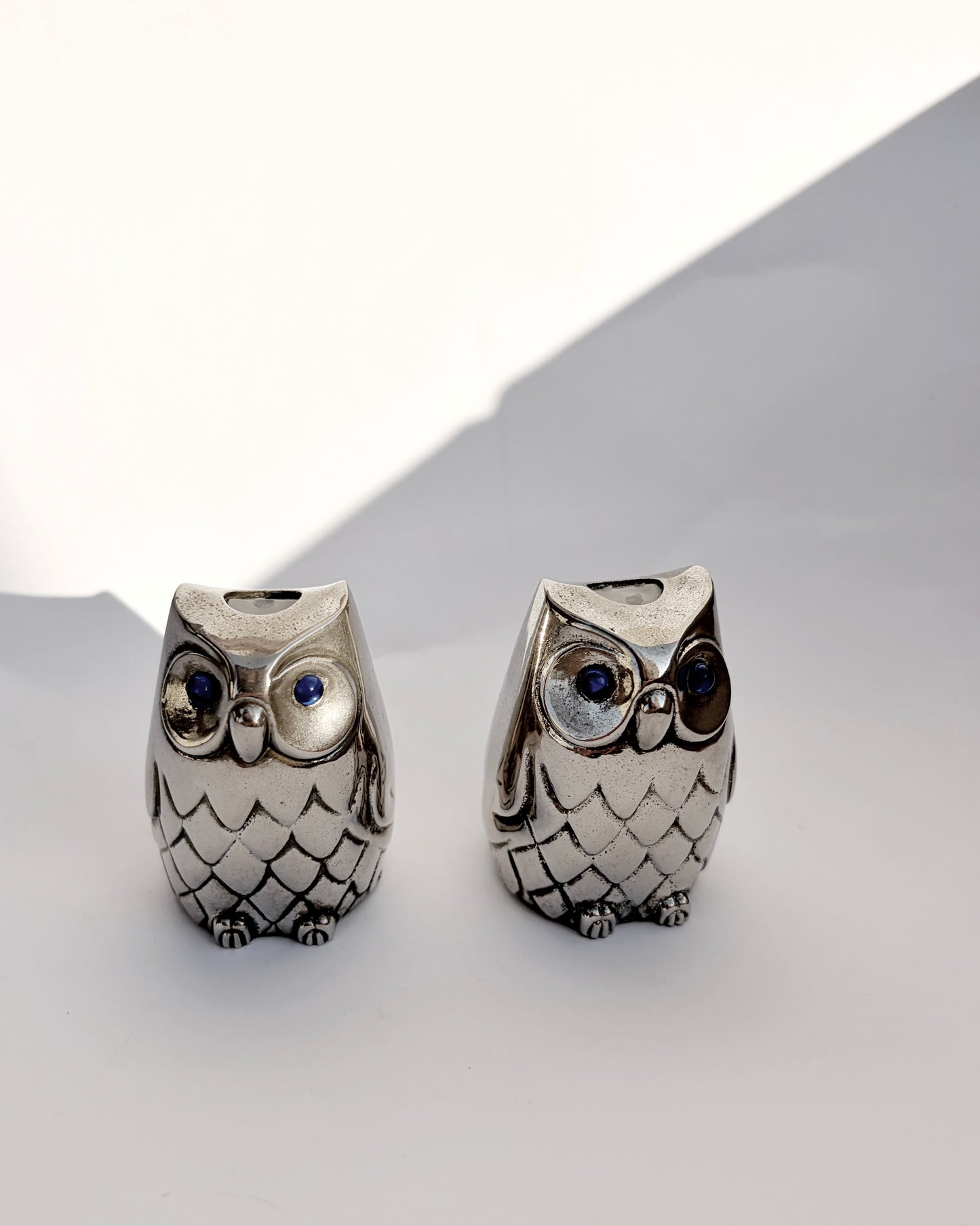 Vintage 1960s–70s Silver-Plated Owl Salt & Pepper Shakers