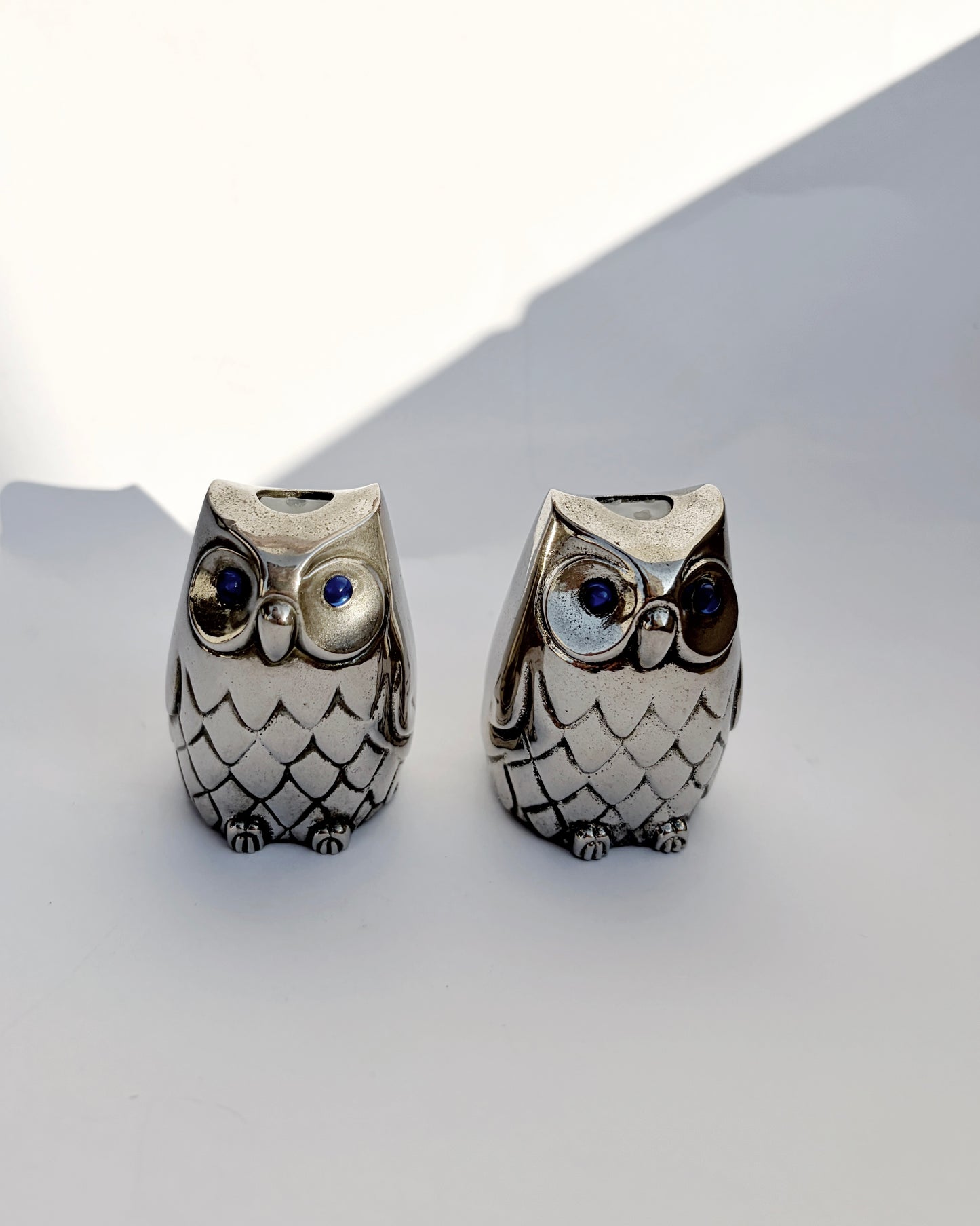 Vintage 1960s–70s Silver-Plated Owl Salt & Pepper Shakers