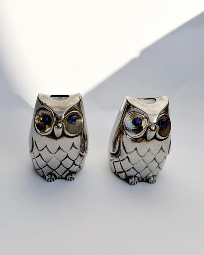 Vintage 1960s–70s Silver-Plated Owl Salt & Pepper Shakers
