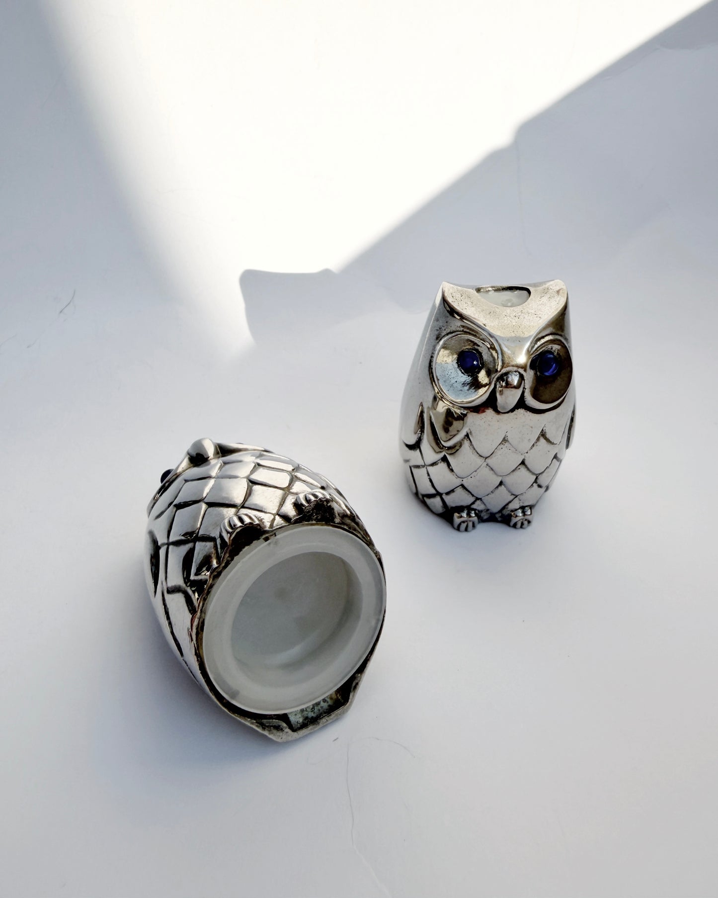 Vintage 1960s–70s Silver-Plated Owl Salt & Pepper Shakers
