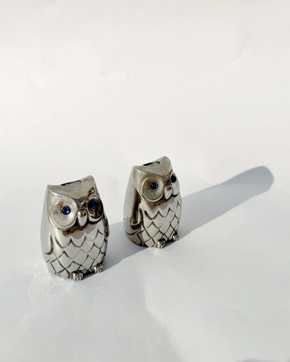 Vintage 1960s–70s Silver-Plated Owl Salt & Pepper Shakers