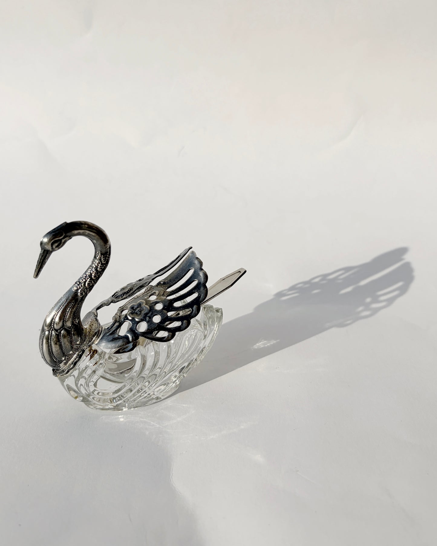 Vintage 1960s Silver Plated Swan Salt Cellar with Spoon