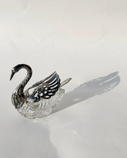 Vintage 1960s Silver Plated Swan Salt Cellar with Spoon