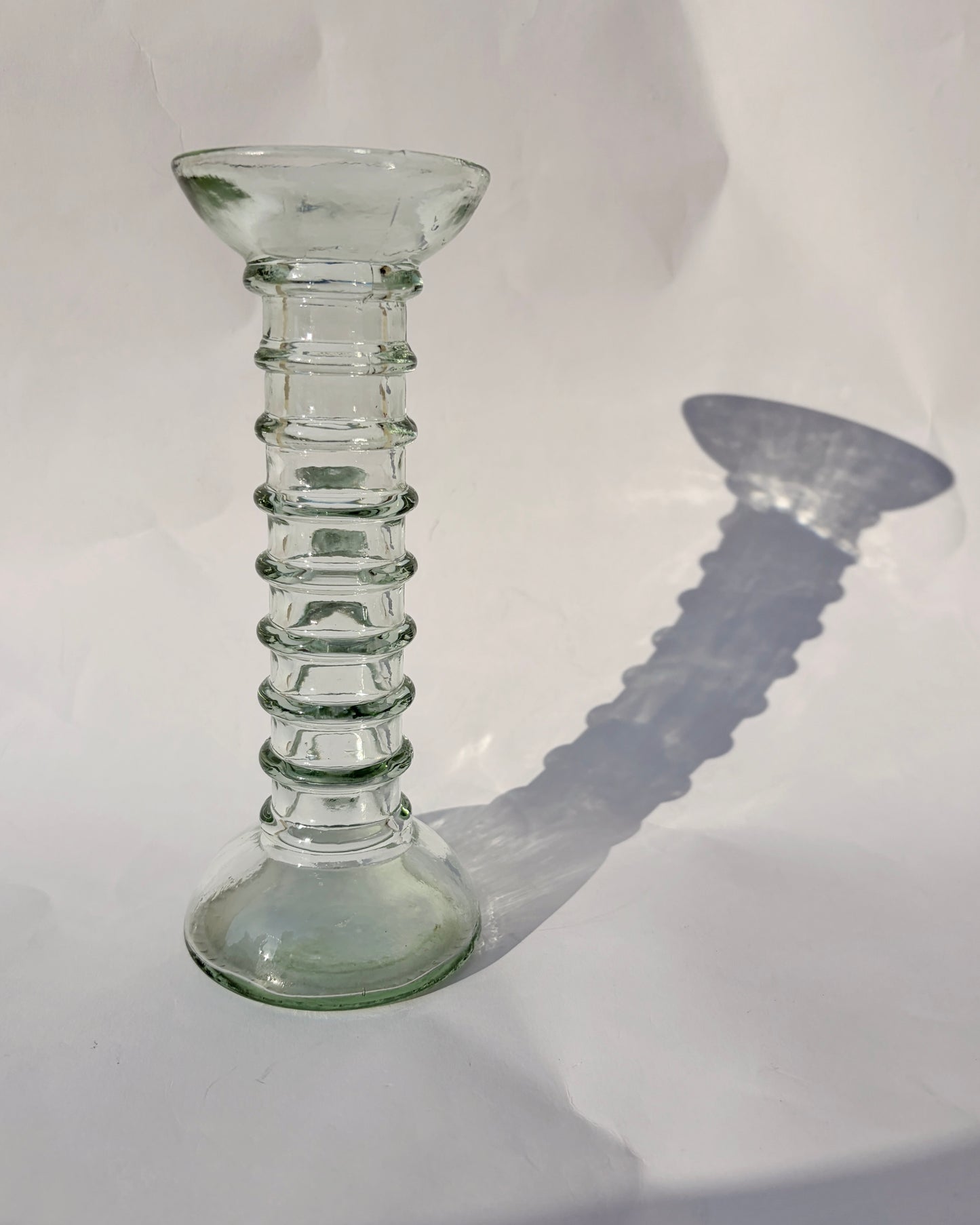 Vintage 1970s Ribbed Green-Tinted Glass Bud Vase