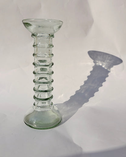 Vintage 1970s Ribbed Green-Tinted Glass Bud Vase