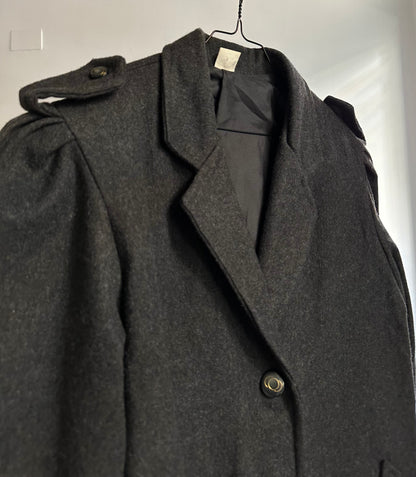 80s/90s Dark Grey Wool Puffed Sleeves Coat