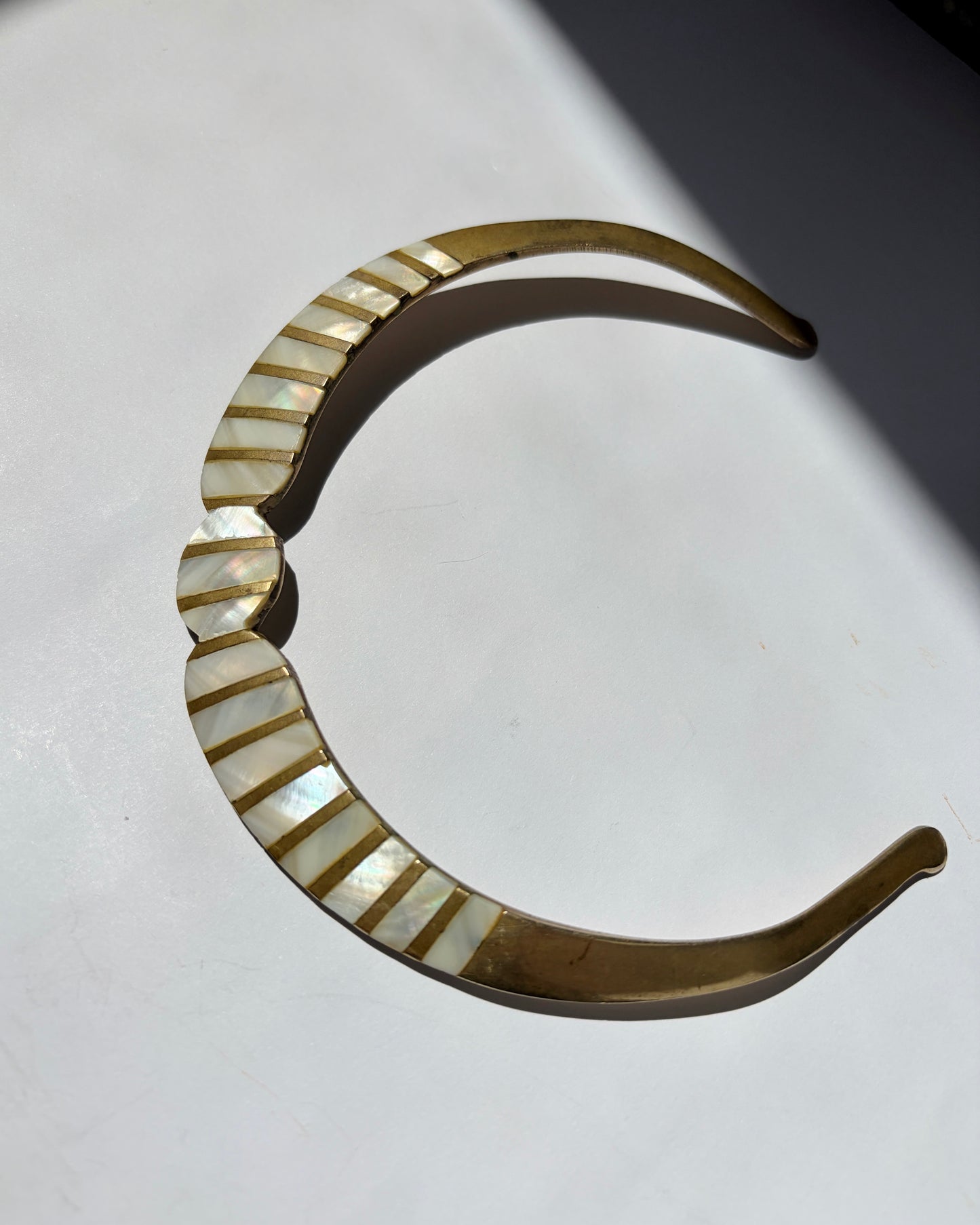 Vintage 1970s Brass & Mother of Pearl Choker Necklace