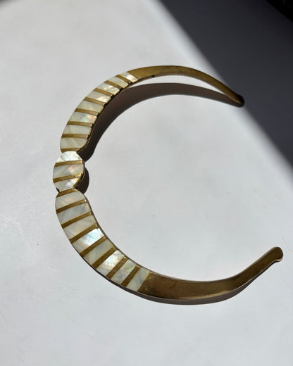 Vintage 1970s Brass & Mother of Pearl Choker Necklace