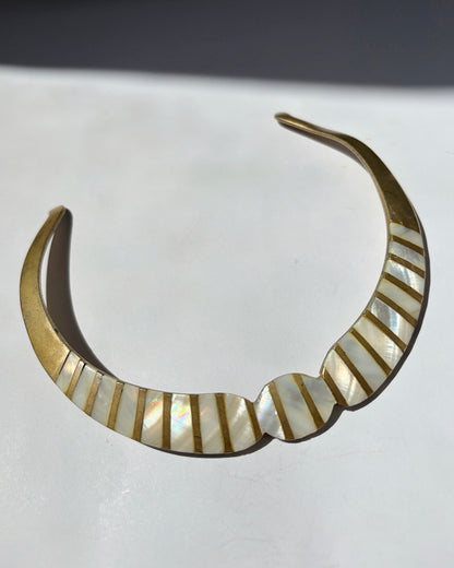 Vintage 1970s Brass & Mother of Pearl Choker Necklace