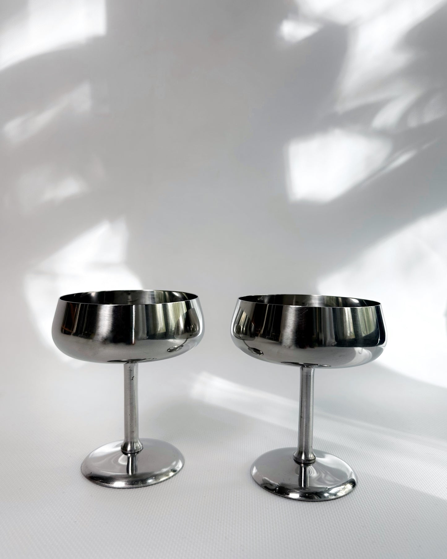 Vintage 1970s Rostfrei Stainless Steel Champagne Coupes with Matching Saucers – Set of 2, 4
