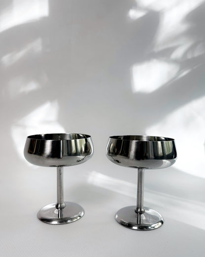 Vintage 1970s Rostfrei Stainless Steel Champagne Coupes with Matching Saucers – Set of 2, 4