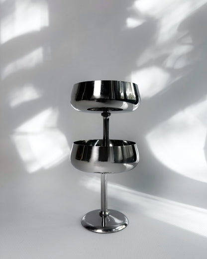 Vintage 1970s Rostfrei Stainless Steel Champagne Coupes with Matching Saucers – Set of 2, 4