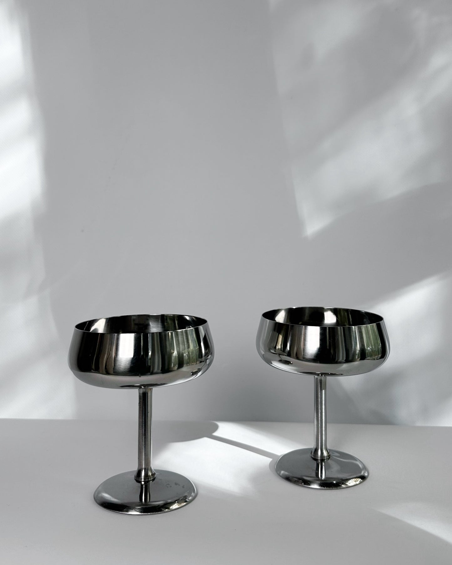 Vintage 1970s Rostfrei Stainless Steel Champagne Coupes with Matching Saucers – Set of 2, 4