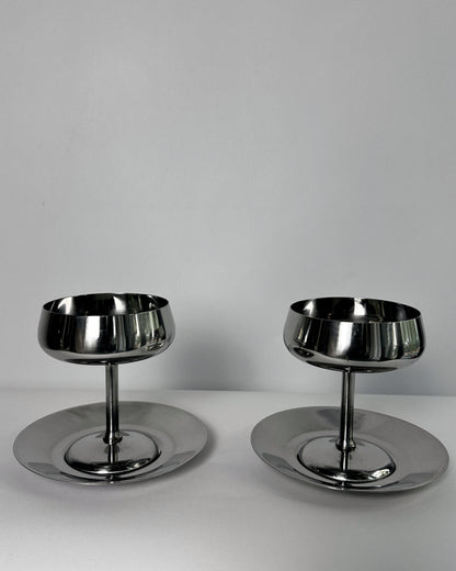 Vintage 1970s Rostfrei Stainless Steel Champagne Coupes with Matching Saucers – Set of 2, 4