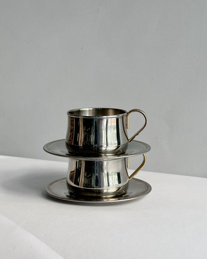 Vintage 1970s Stainless Steel Italian Espresso Cups & Saucers – Set of