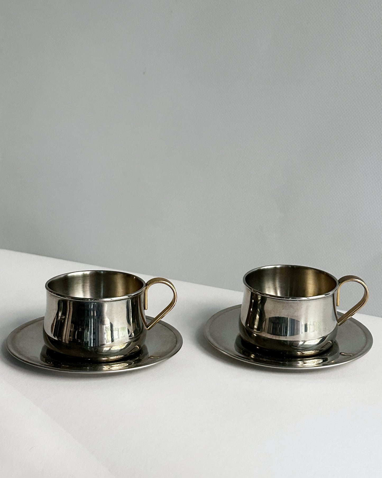 Vintage 1970s Stainless Steel Italian Espresso Cups & Saucers – Set of