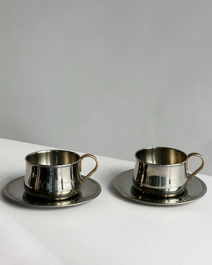 Vintage 1970s Stainless Steel Italian Espresso Cups & Saucers – Set of