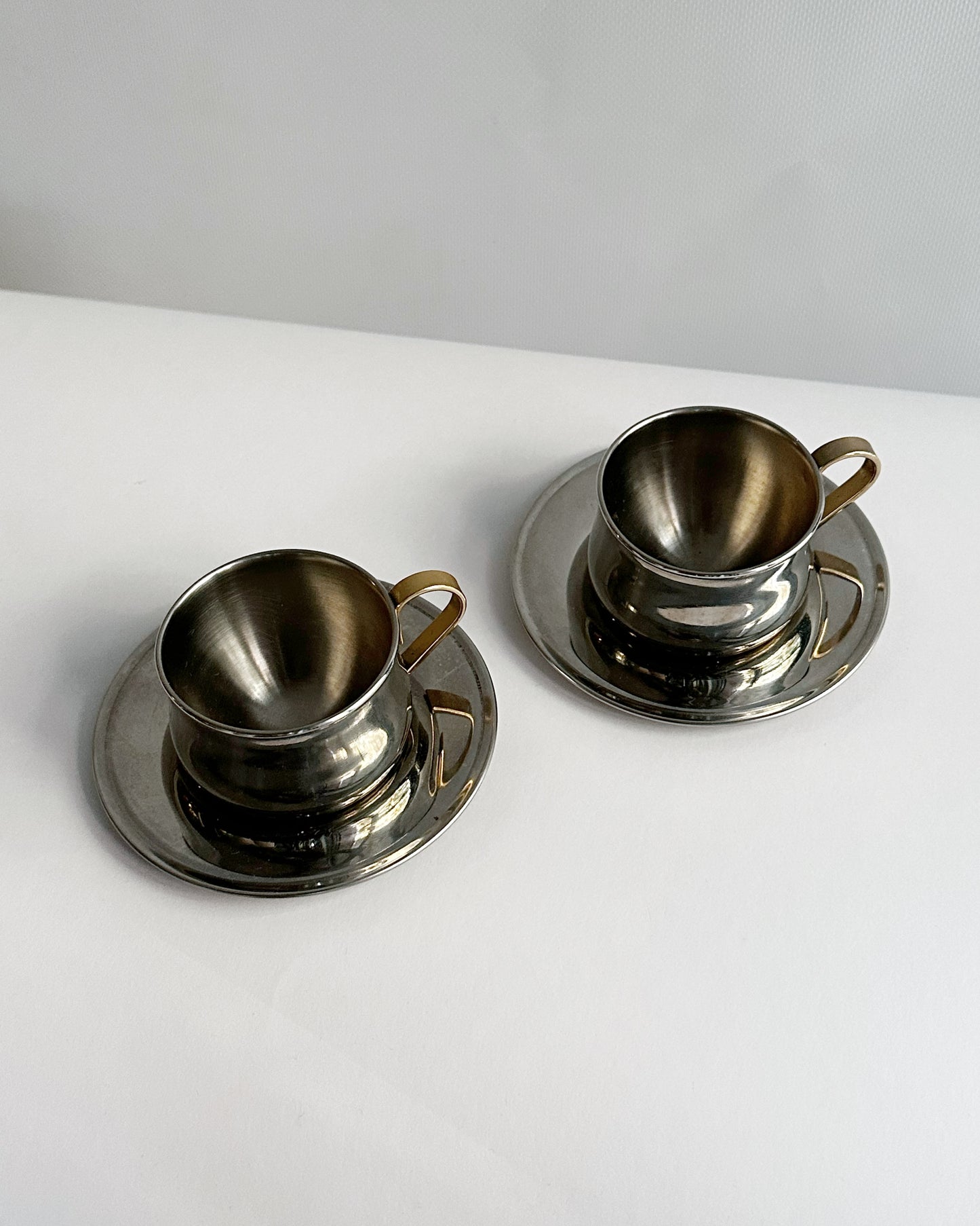Vintage 1970s Stainless Steel Italian Espresso Cups & Saucers – Set of