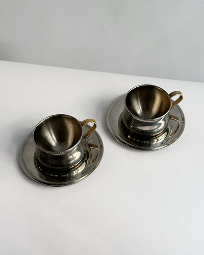 Vintage 1970s Stainless Steel Italian Espresso Cups & Saucers – Set of