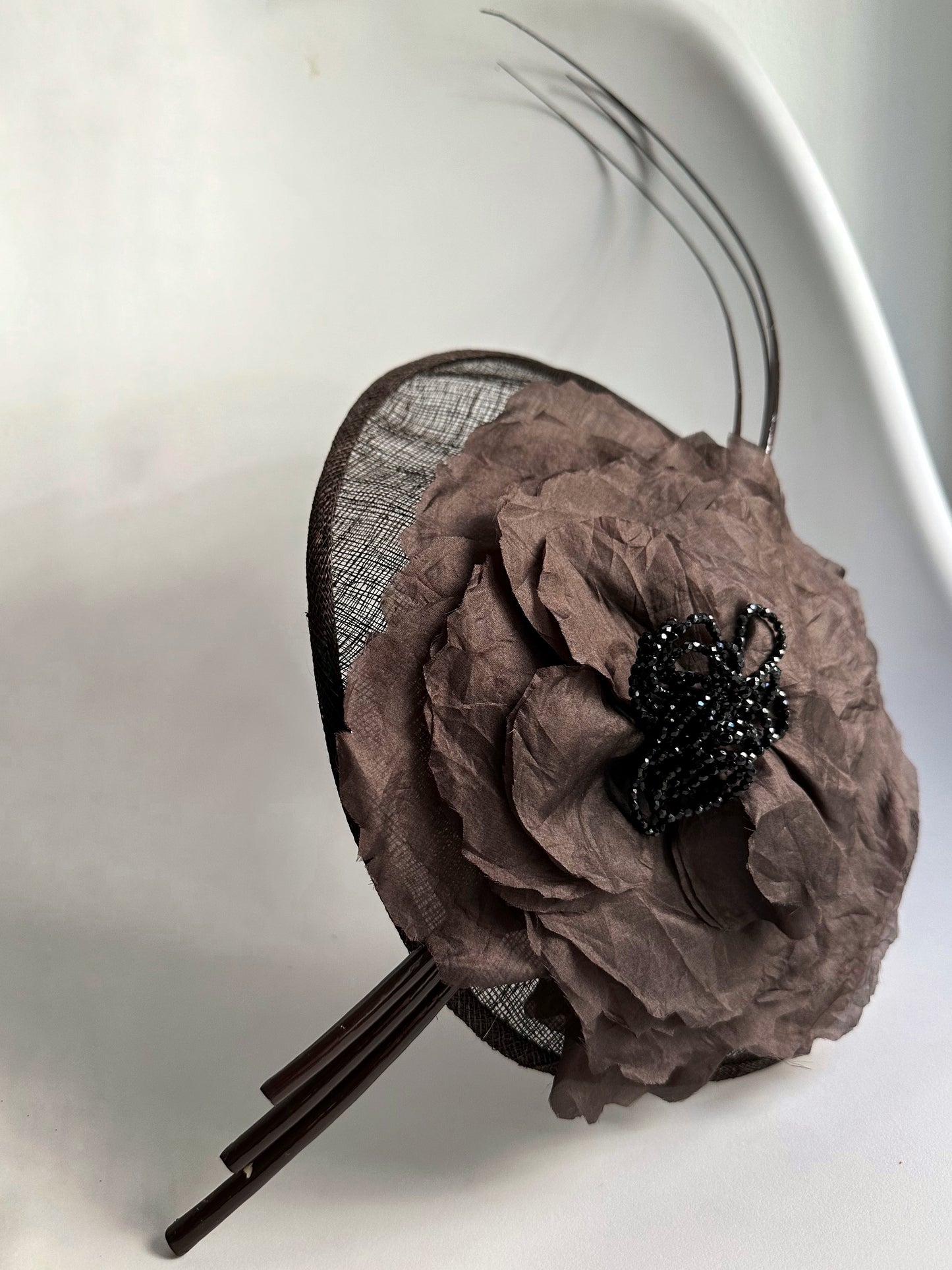 Vintage Brown Sinamay Floral Fascinator Hat
