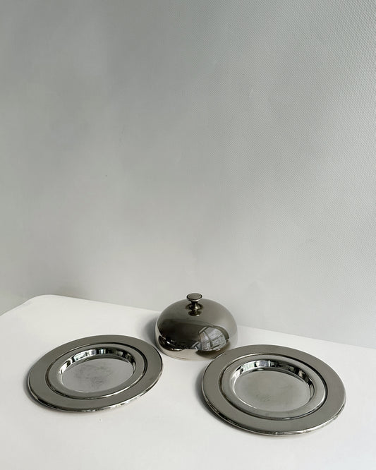 Vintage 1970s Stainless Steel Butter Dish Set