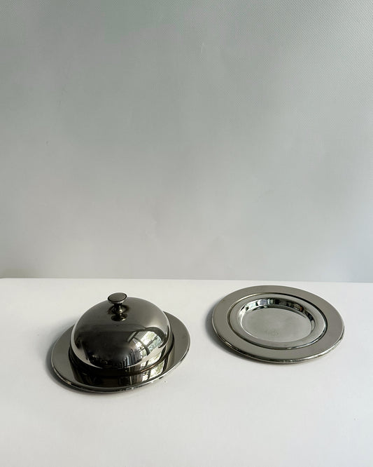 Vintage 1970s Stainless Steel Butter Dish Set
