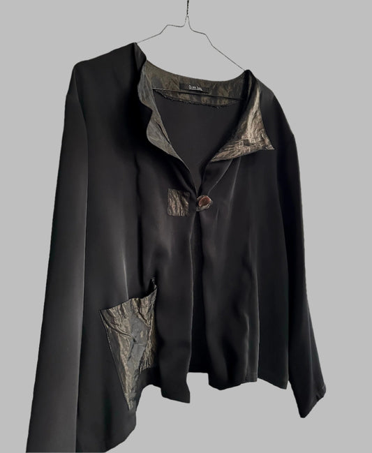 2000s Black Gold Taffeta Jacket