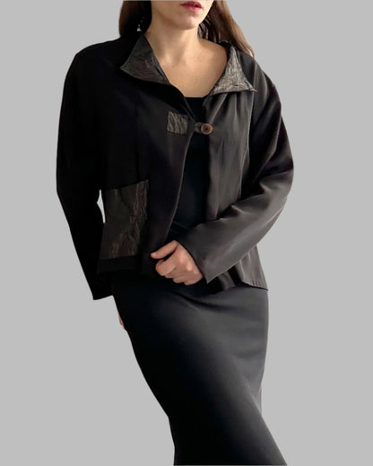 2000s Black Gold Taffeta Jacket