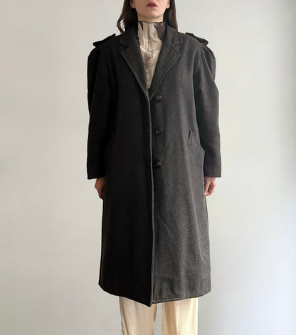 80s/90s Dark Grey Wool Puffed Sleeves Coat
