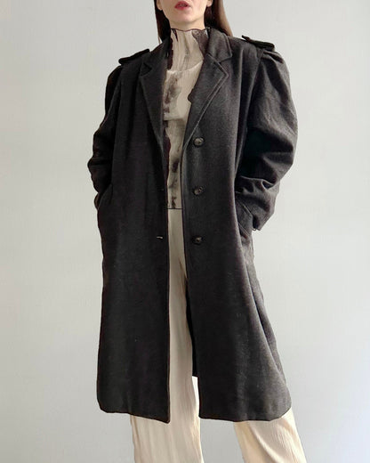 80s/90s Dark Grey Wool Puffed Sleeves Coat