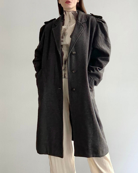 80s/90s Dark Grey Wool Puffed Sleeves Coat