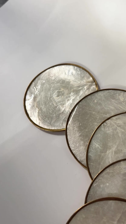 Vintage 1970s Mother of Pearl Coasters Set of 6