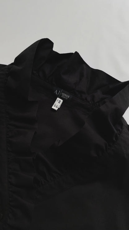 90s Armani Black Cotton Ruffle Blouse