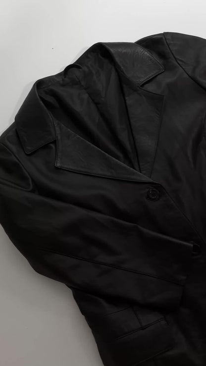 90s Black Sheepskin Leather Blazer