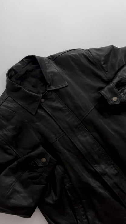 80s Black Leather Bomber Jacket