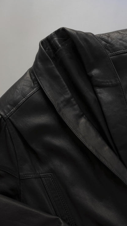 Vintage 1980s Black Leather Bomber Style Jacket