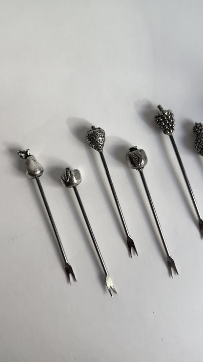 Vintage 1960s Silver Plated Cocktail Picks Set with Holder
