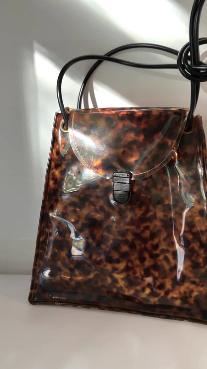 Vintage 1970s Tortoiseshell Effect Vinyl Shoulder Bag
